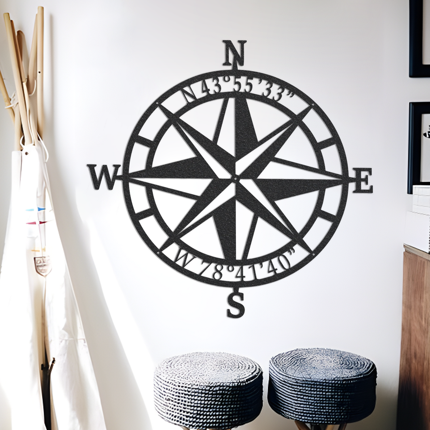 Metal Compass Wall Art, Laser Cut Metal Wall Sign, Nautical Compass Home Office Decor, Geometric Compass Sign, Black Metal Wall Art