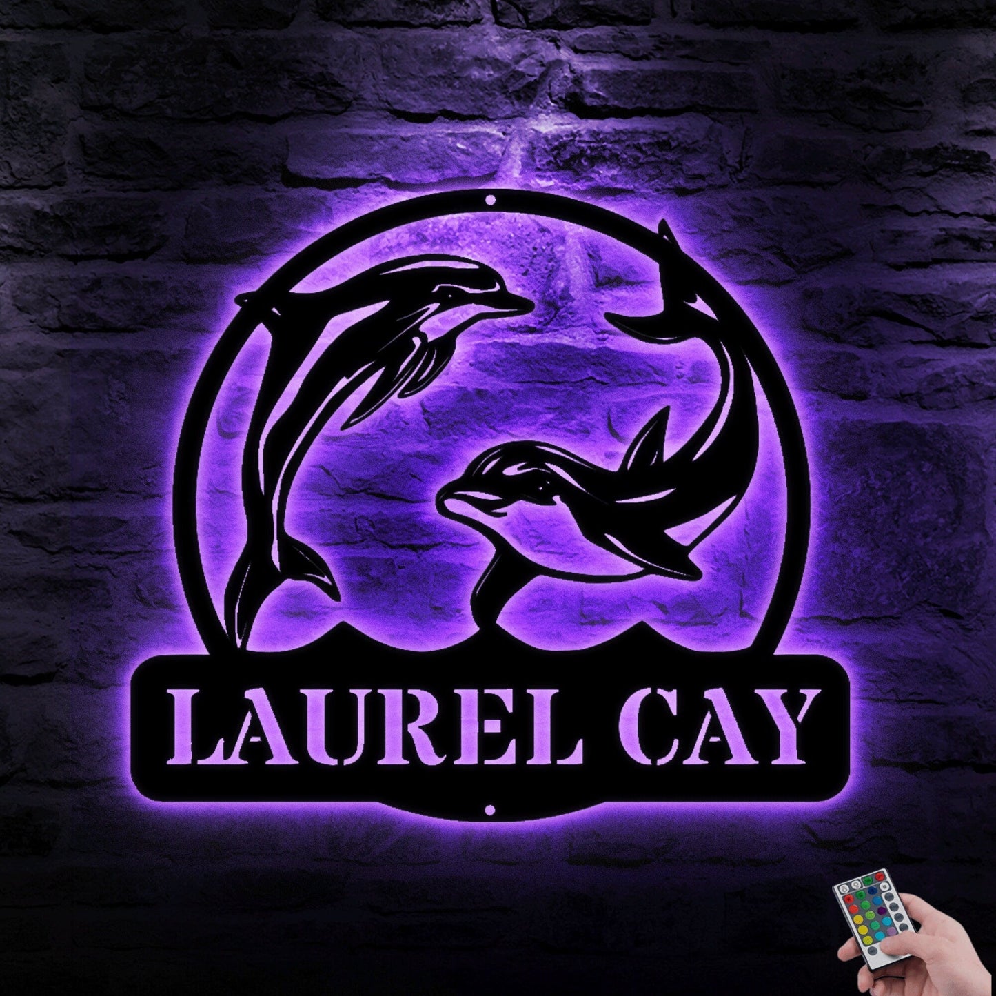 Personalized Metal Dolphin Metal Sign With LED, Custom Metal Wall Art LED Monogram-Family Name Sign-Lake House Sign-Beach Home Decor.1