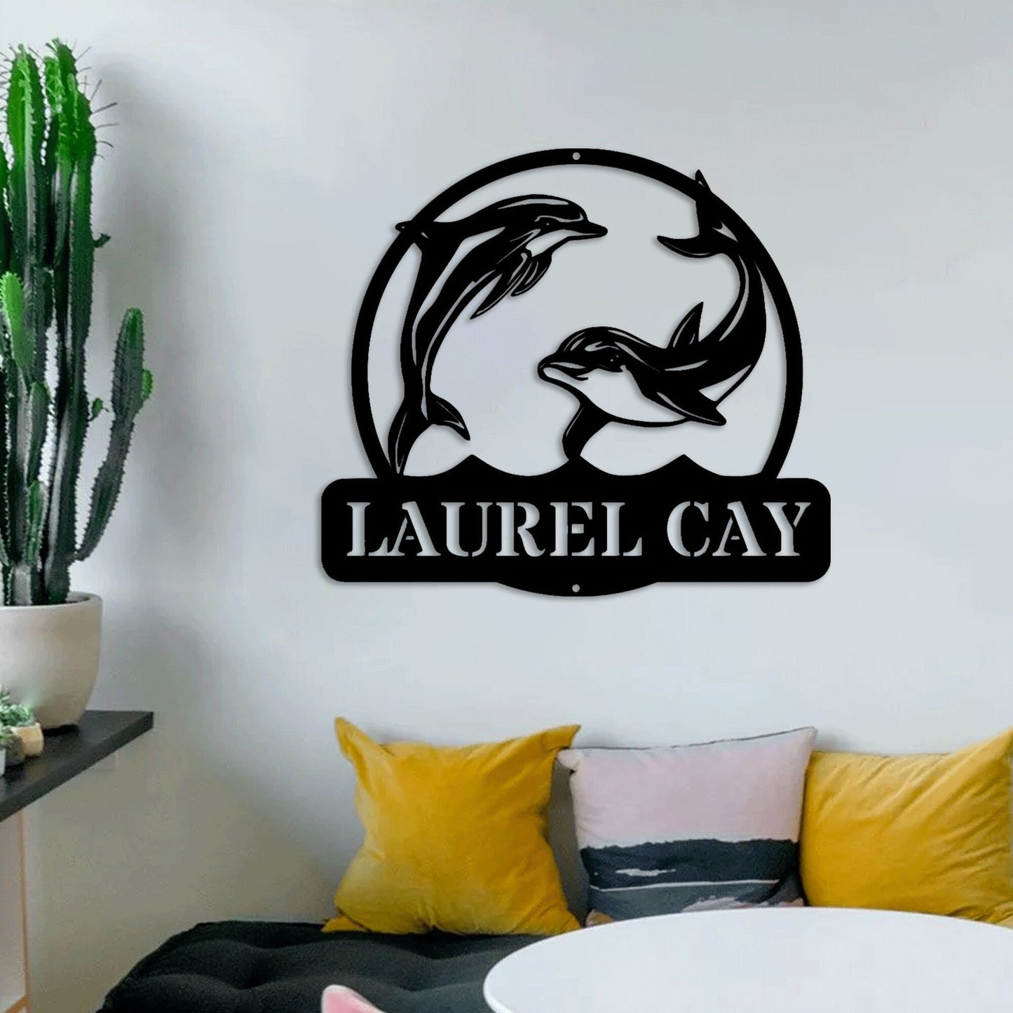 Personalized Metal Dolphin Metal Sign With LED, Custom Metal Wall Art LED Monogram-Family Name Sign-Lake House Sign-Beach Home Decor.1