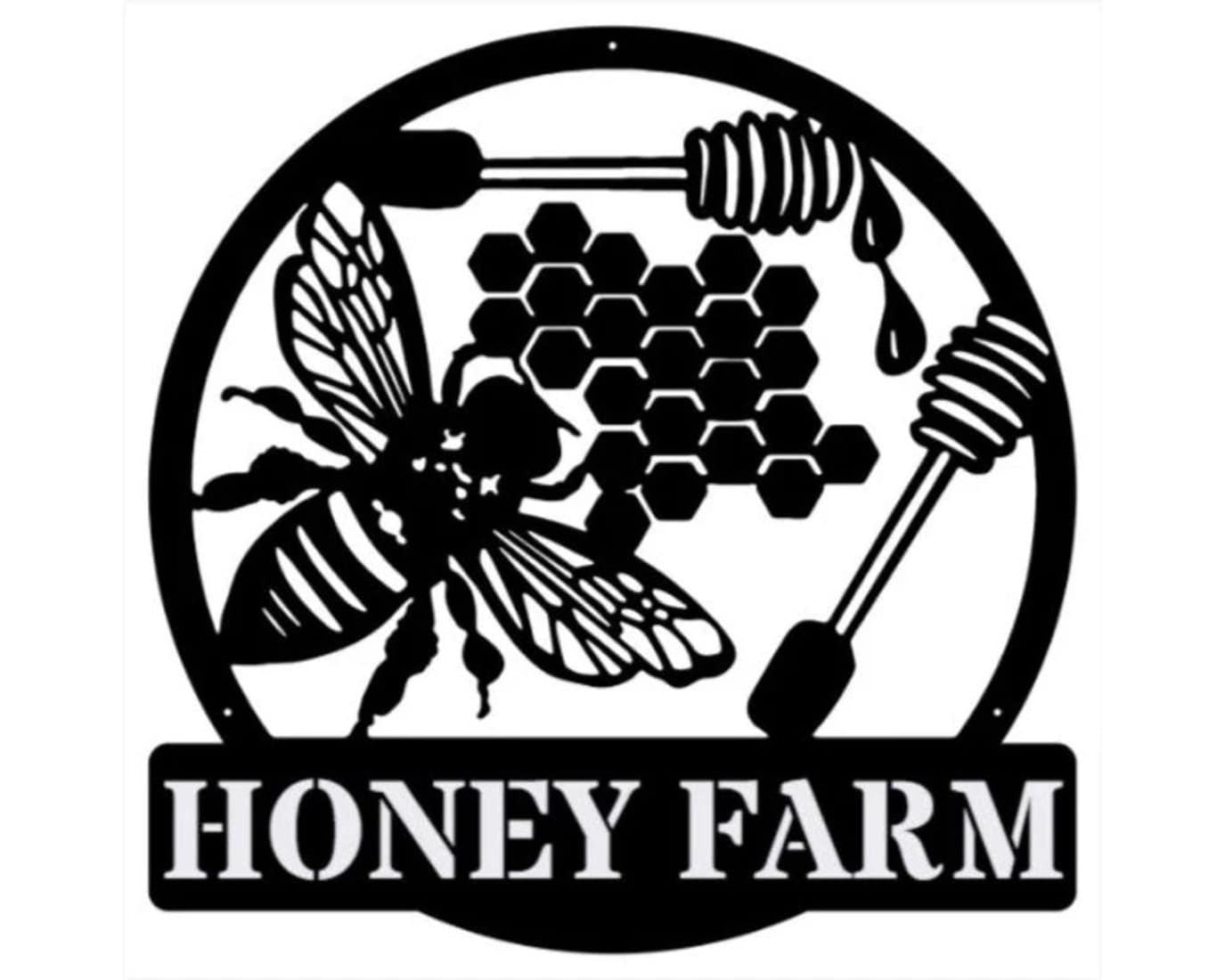 Honey Farm Sign Metal Wall Art, Laser Cut Metal Sign, Outdoor Metal Yard Art, Metal Sign For Farmhouse Decor, Honey Bee Metal Wall Sculpture
