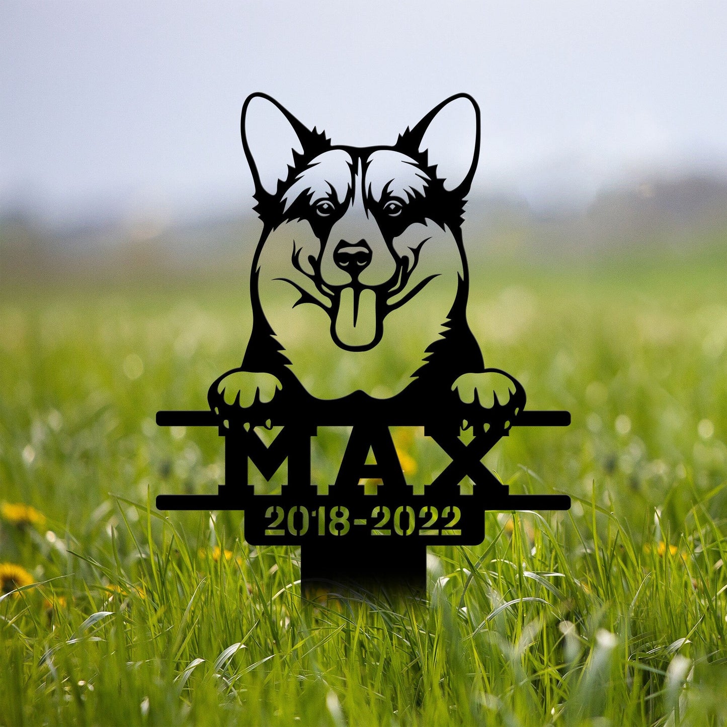 Pembroke Welsh Corgi Metal Stake with Solar Led Light, Pet Loss Gift Corgi Garden Stake Outdoor Sign, Dog Metal Yard Art, Dog Memorial Stake