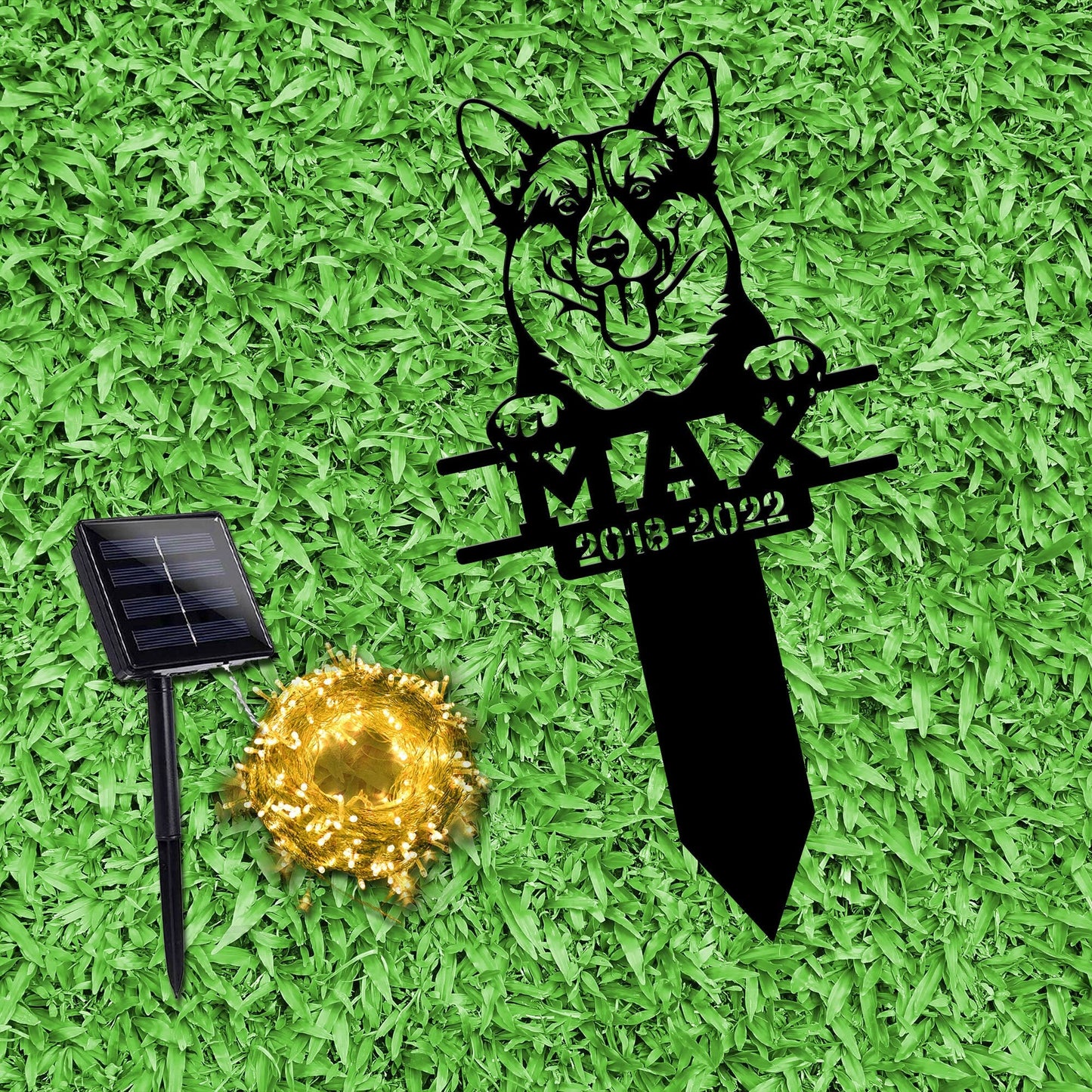 Pembroke Welsh Corgi Metal Stake with Solar Led Light, Pet Loss Gift Corgi Garden Stake Outdoor Sign, Dog Metal Yard Art, Dog Memorial Stake