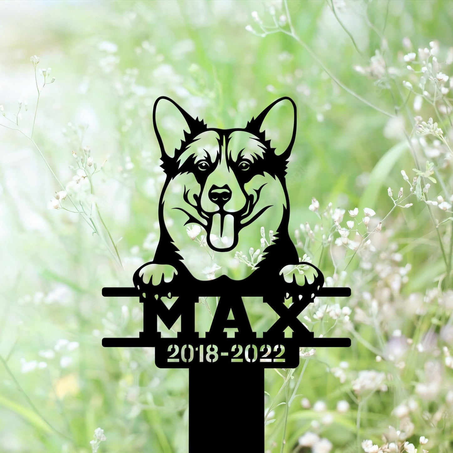 Pembroke Welsh Corgi Metal Stake with Solar Led Light, Pet Loss Gift Corgi Garden Stake Outdoor Sign, Dog Metal Yard Art, Dog Memorial Stake