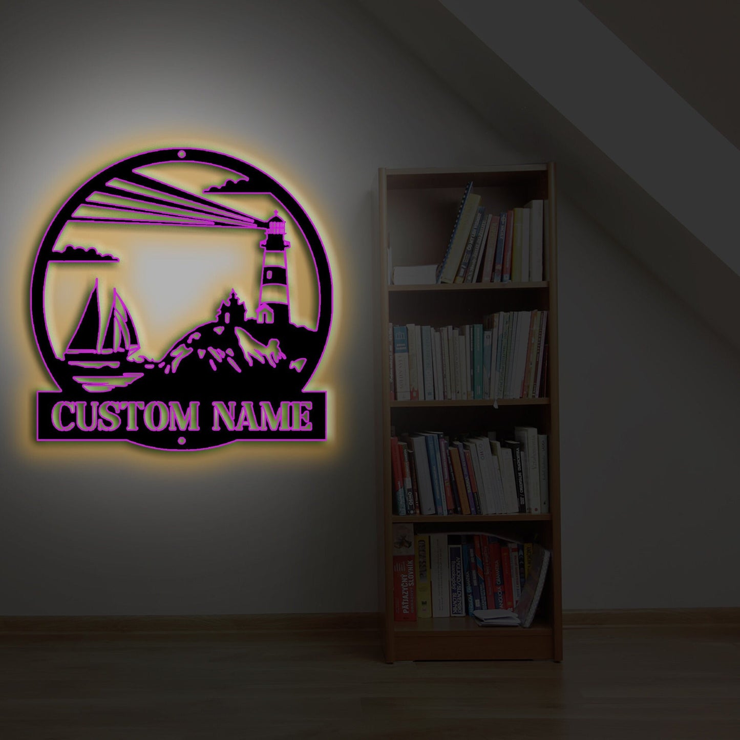 Custom Lighthouse Metal Wall Sign-Personalized Lighthouse Metal Art-Lighthouse Metal Wall Decor-Lighthouse Led Decor-Lighthouse Name Signs