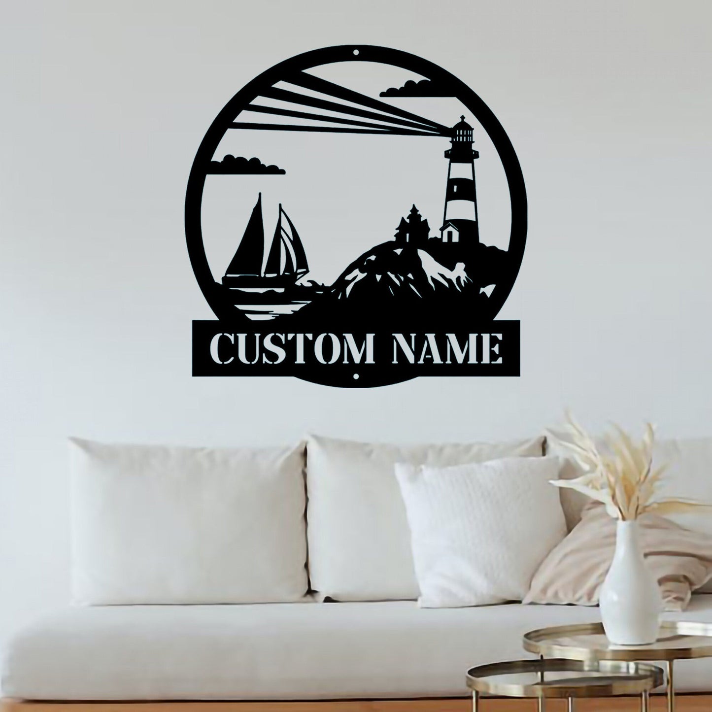 Custom Lighthouse Metal Wall Sign-Personalized Lighthouse Metal Art-Lighthouse Metal Wall Decor-Lighthouse Led Decor-Lighthouse Name Signs