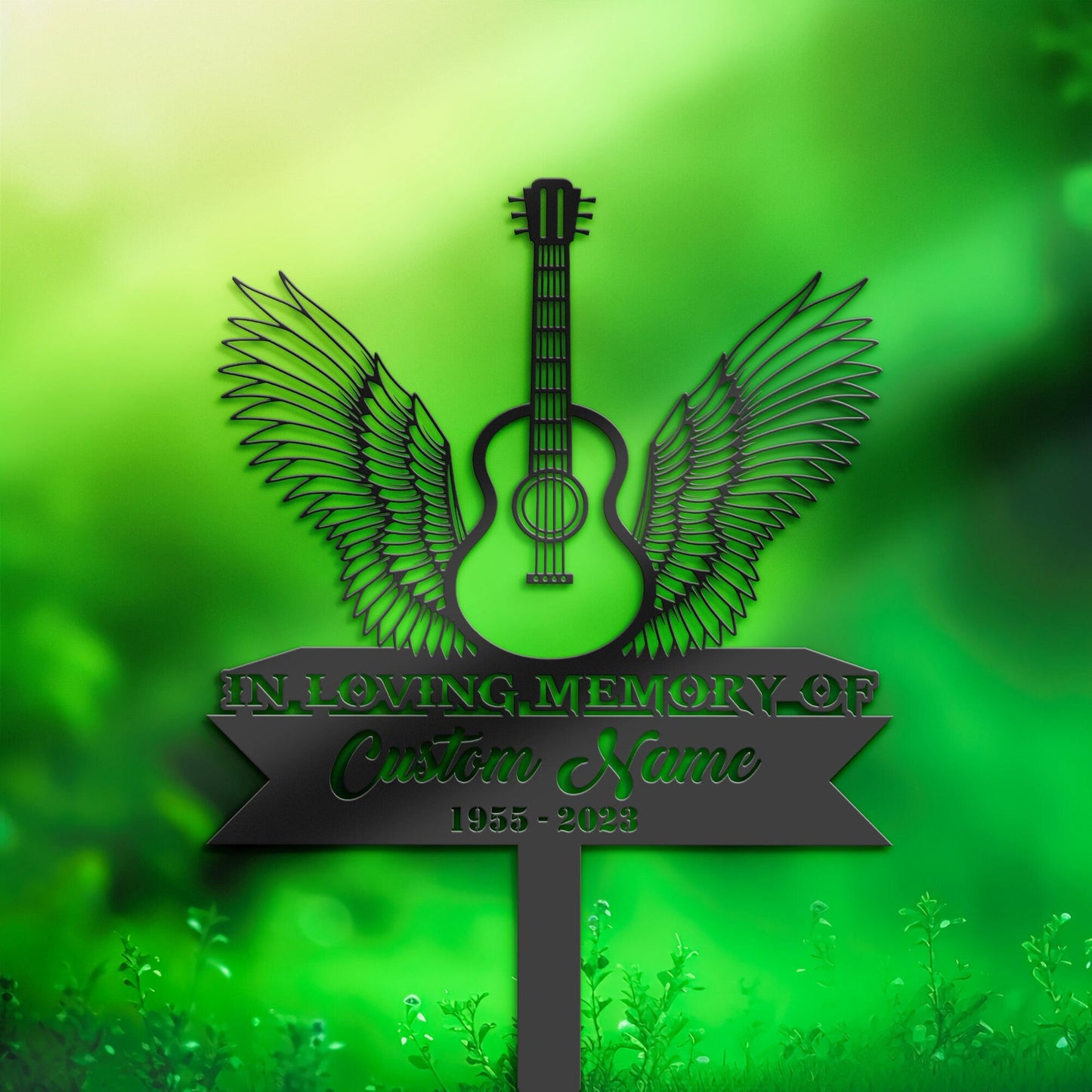 Personalized Acoustic guitar angel wings Memorial Stake, Metal Stake, Sympathy Sign, Grave Marker, Remembrance Stake