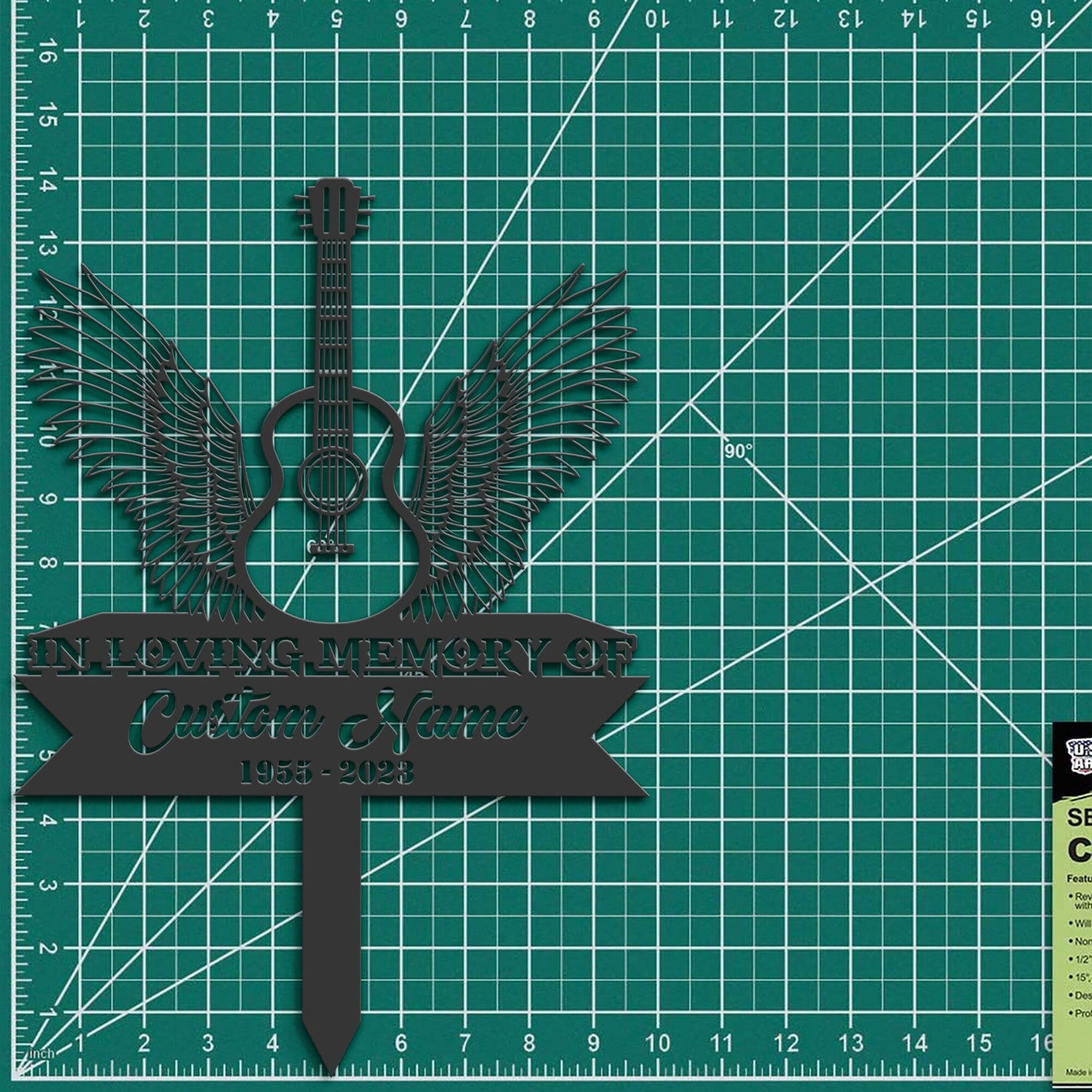 Personalized Acoustic guitar angel wings Memorial Stake, Metal Stake, Sympathy Sign, Grave Marker, Remembrance Stake
