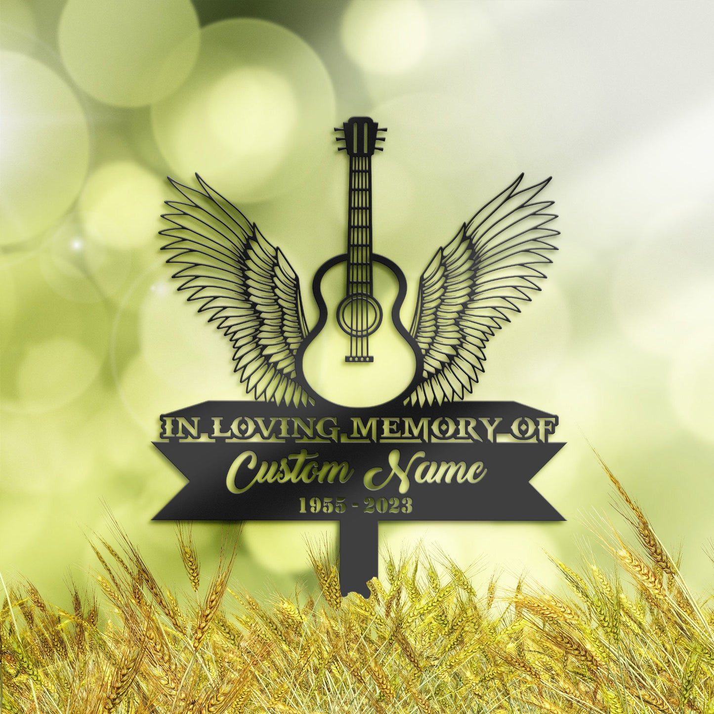 Personalized Acoustic guitar angel wings Memorial Stake, Metal Stake, Sympathy Sign, Grave Marker, Remembrance Stake