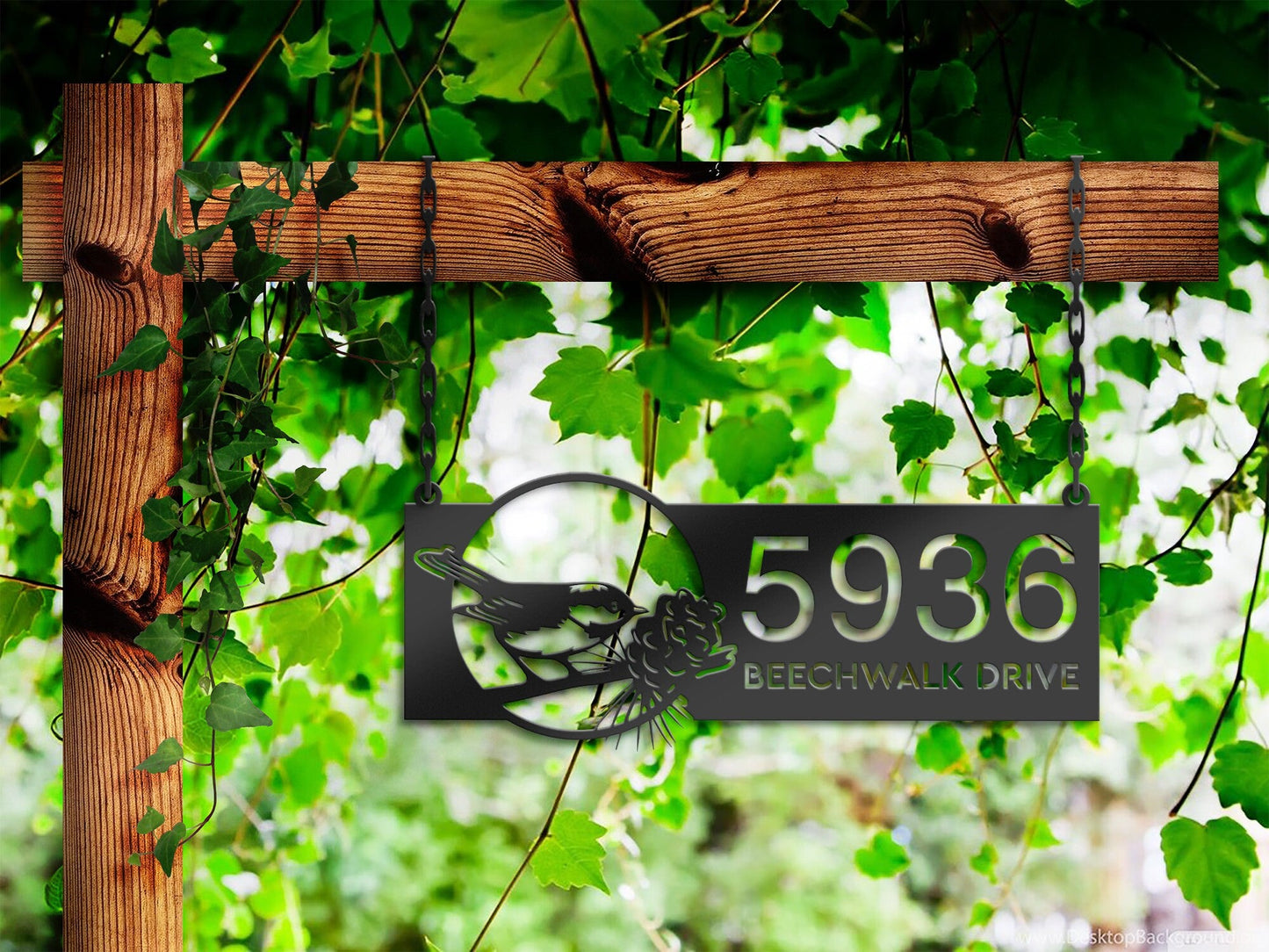 Personalized Bird with pinecone Metal Address Sign House number | Hanging Address Plaque | Yard Sign, Outdoor Sign | Garden Stake
