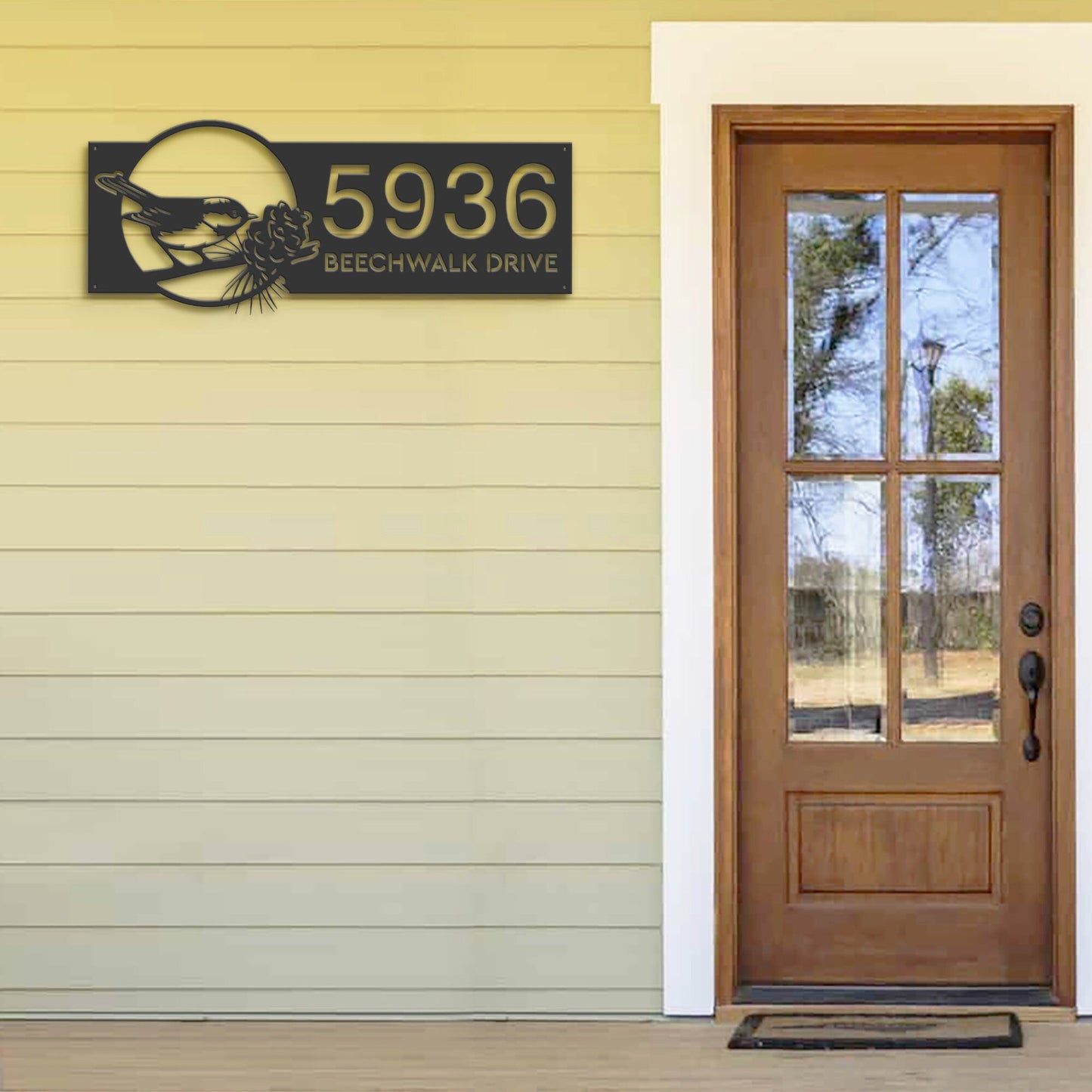 Personalized Bird with pinecone Metal Address Sign House number | Hanging Address Plaque | Yard Sign, Outdoor Sign | Garden Stake
