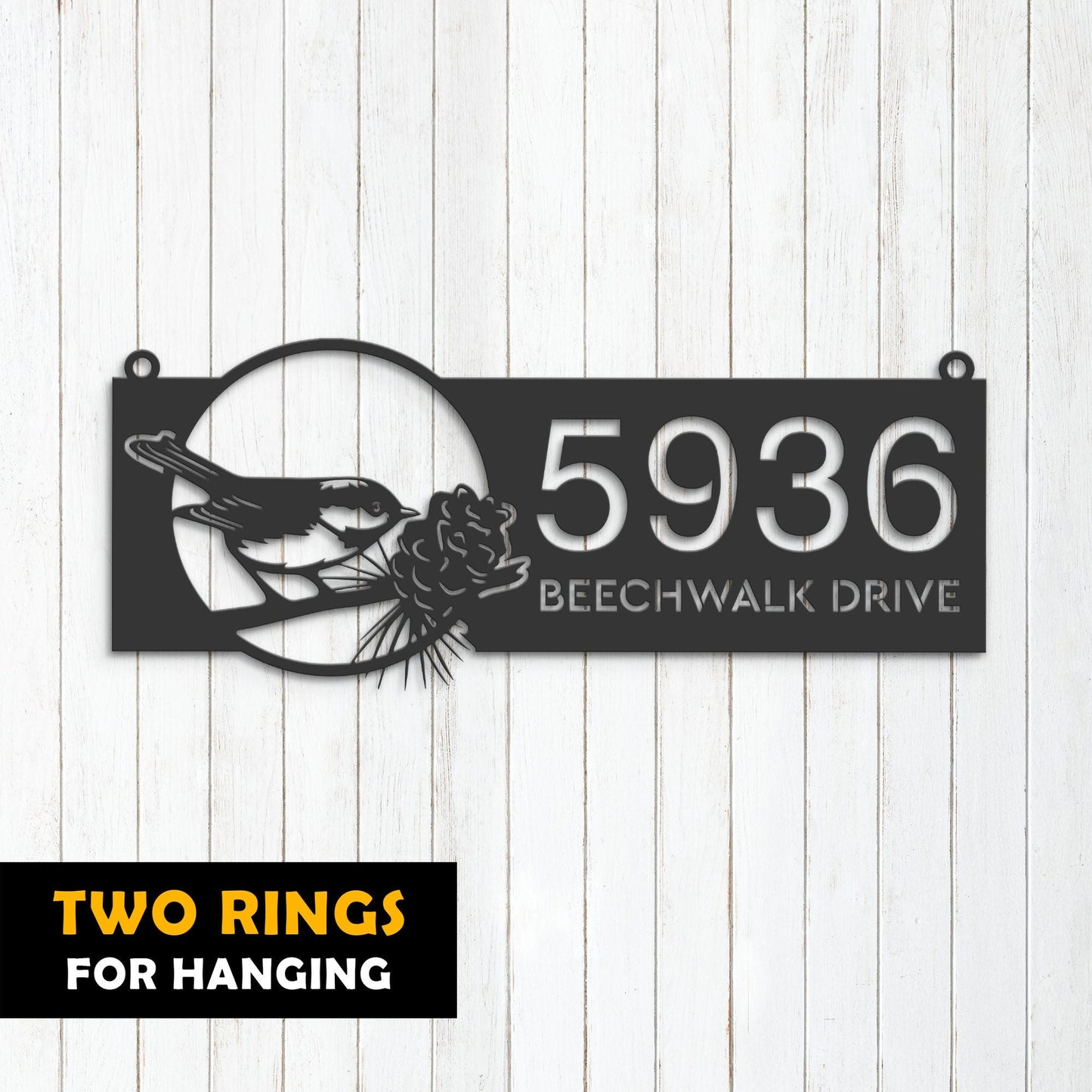 Personalized Bird with pinecone Metal Address Sign House number | Hanging Address Plaque | Yard Sign, Outdoor Sign | Garden Stake