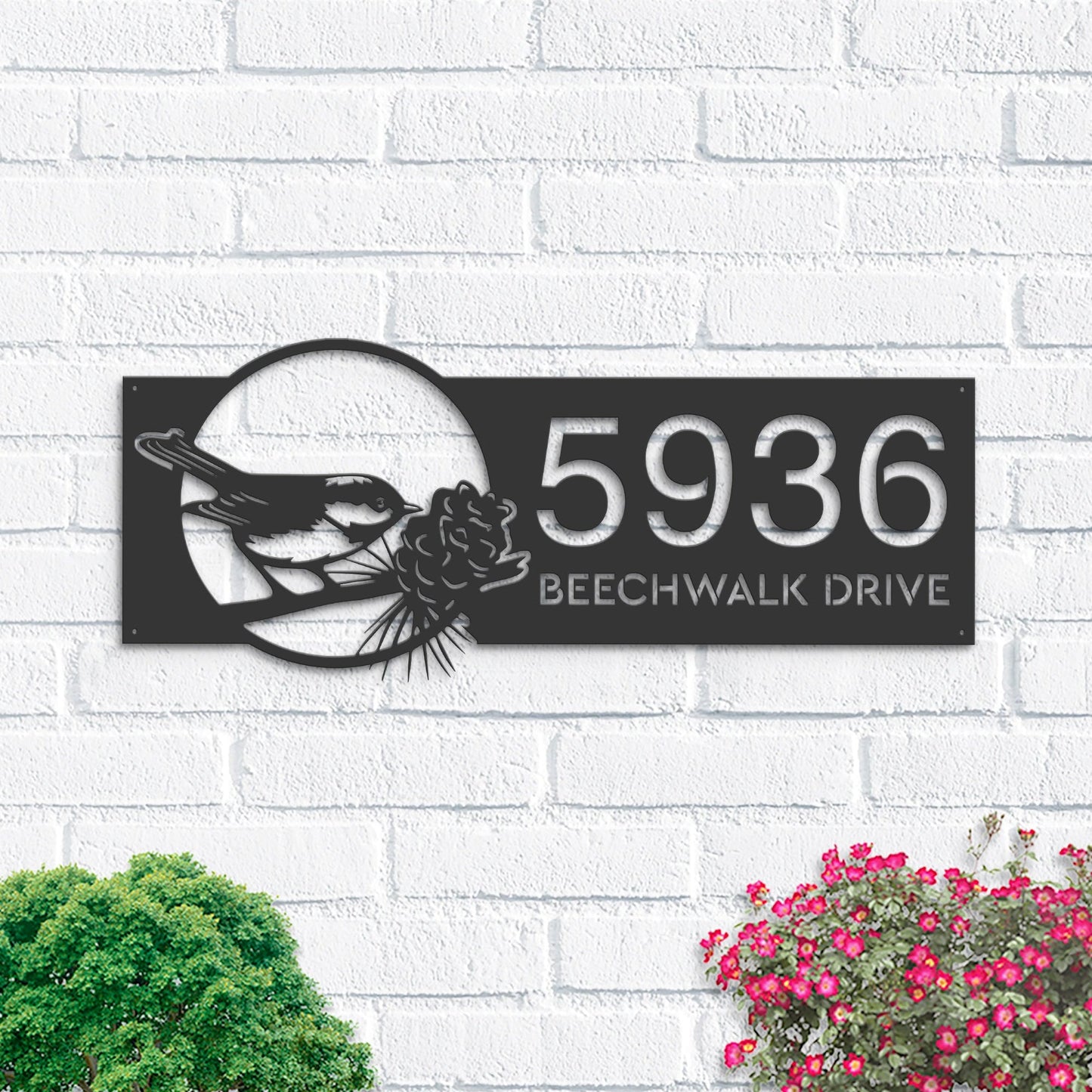 Personalized Bird with pinecone Metal Address Sign House number | Hanging Address Plaque | Yard Sign, Outdoor Sign | Garden Stake