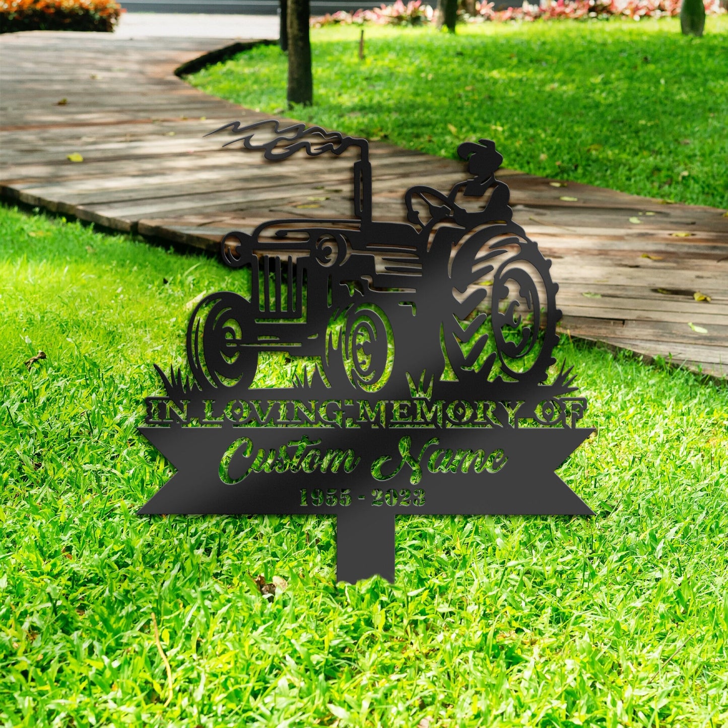 Personalized Farmer on tractor Memorial Stake, Metal Stake, Sympathy Sign, Grave Marker, Remembrance Stake