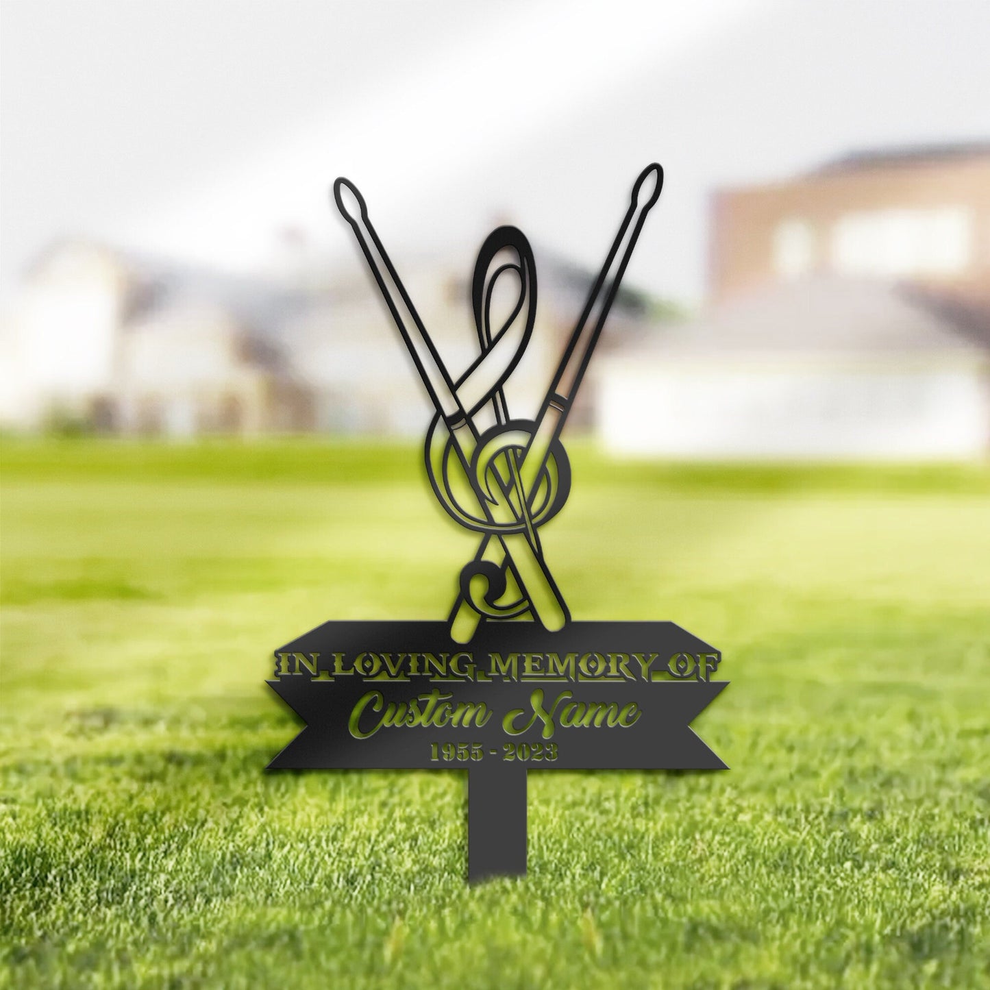 Personalized Drum sticks and music note Memorial Stake, Metal Stake, Sympathy Sign, Grave Marker, Remembrance Stake