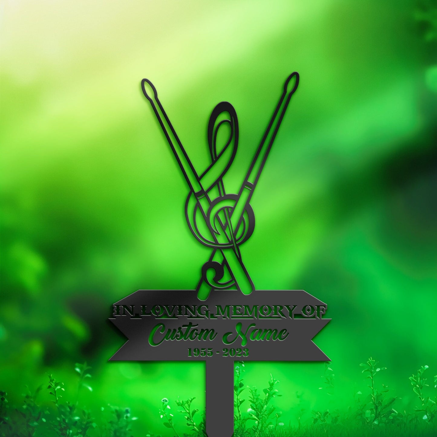 Personalized Drum sticks and music note Memorial Stake, Metal Stake, Sympathy Sign, Grave Marker, Remembrance Stake