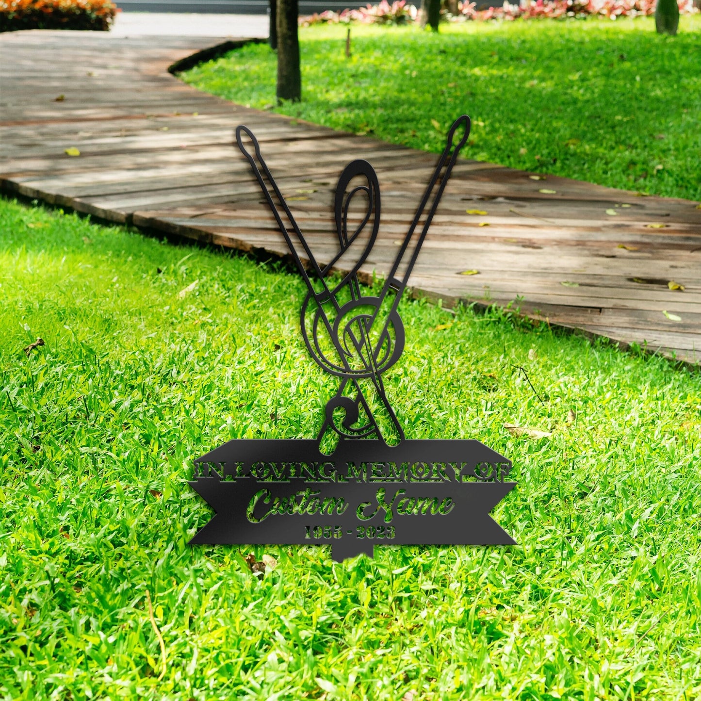 Personalized Drum sticks and music note Memorial Stake, Metal Stake, Sympathy Sign, Grave Marker, Remembrance Stake