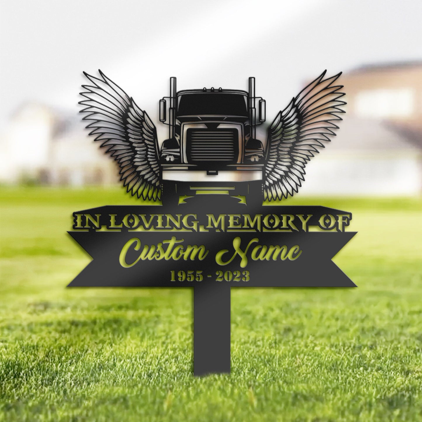 Personalized Semi truck trucker truck driver angel wings Memorial Stake, Metal Stake, Sympathy Sign, Grave Marker, Remembrance Stake