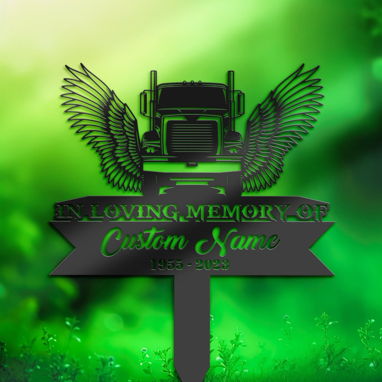 Personalized Semi truck trucker truck driver angel wings Memorial Stake, Metal Stake, Sympathy Sign, Grave Marker, Remembrance Stake