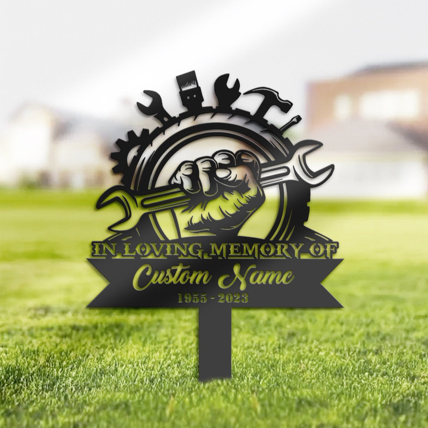 Personalized Mechanic engineer tools Memorial Stake, Metal Stake, Sympathy Sign, Grave Marker, Remembrance Stake