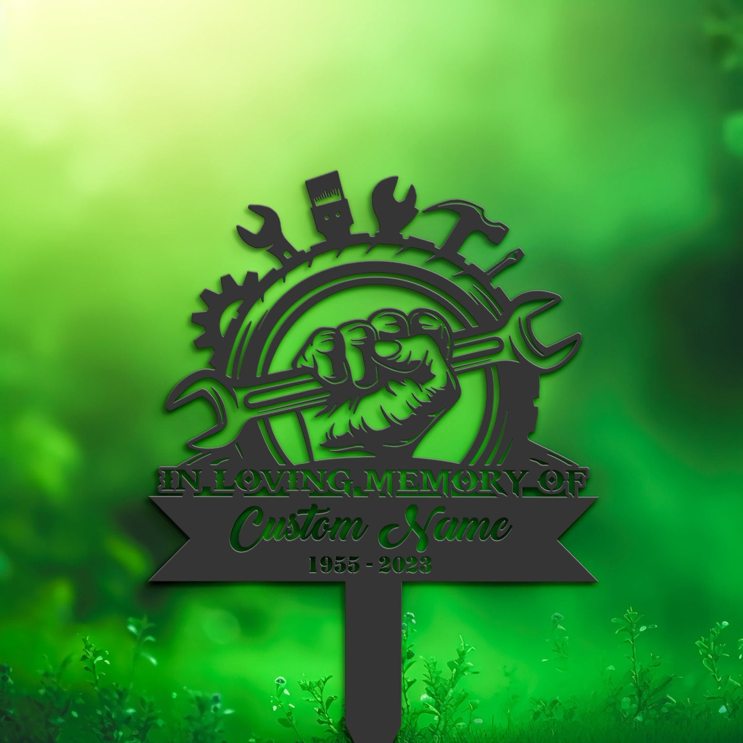 Personalized Mechanic engineer tools Memorial Stake, Metal Stake, Sympathy Sign, Grave Marker, Remembrance Stake