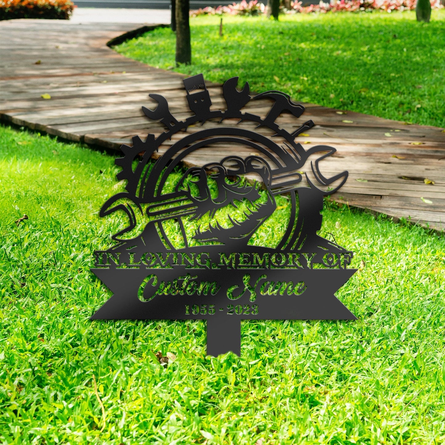 Personalized Mechanic engineer tools Memorial Stake, Metal Stake, Sympathy Sign, Grave Marker, Remembrance Stake
