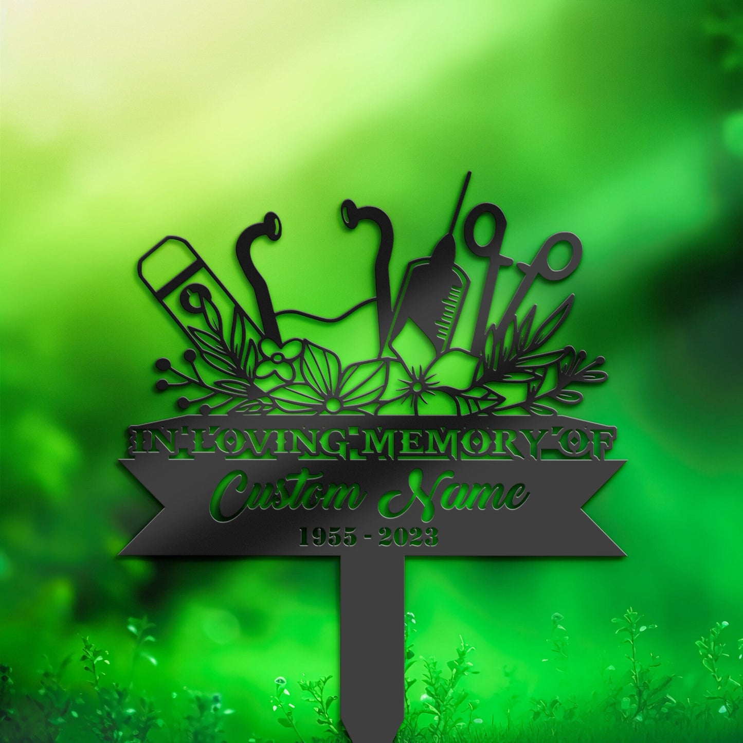 Personalized Nurse medical tools medical worker Memorial Stake, Metal Stake, Sympathy Sign, Grave Marker, Remembrance Stake