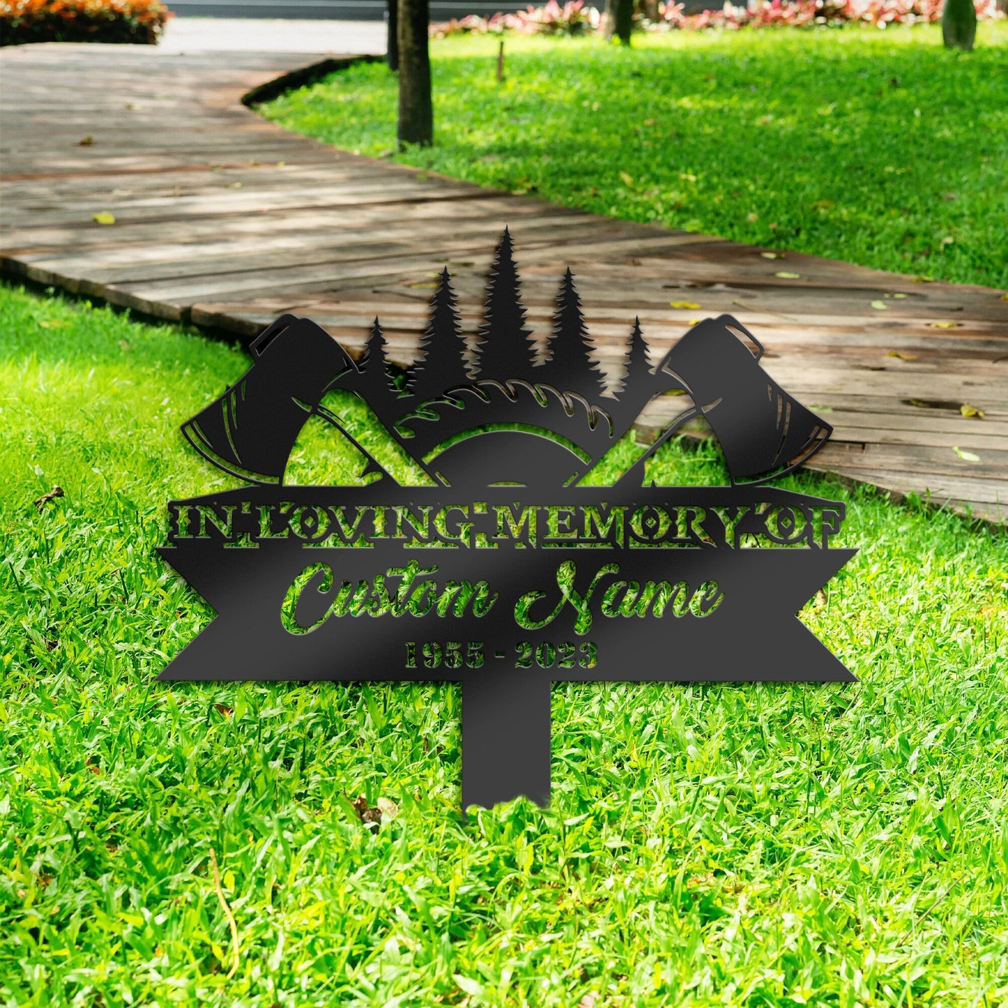 Personalized Lumberjack Woodcutter Memorial Stake, Metal Stake, Sympathy Sign, Grave Marker, Remembrance Stake