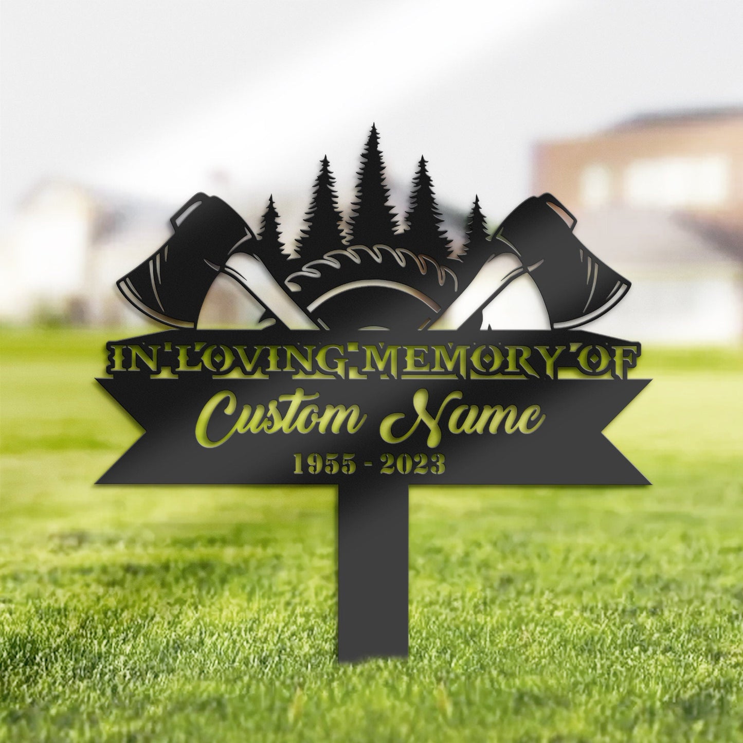 Personalized Lumberjack Woodcutter Memorial Stake, Metal Stake, Sympathy Sign, Grave Marker, Remembrance Stake