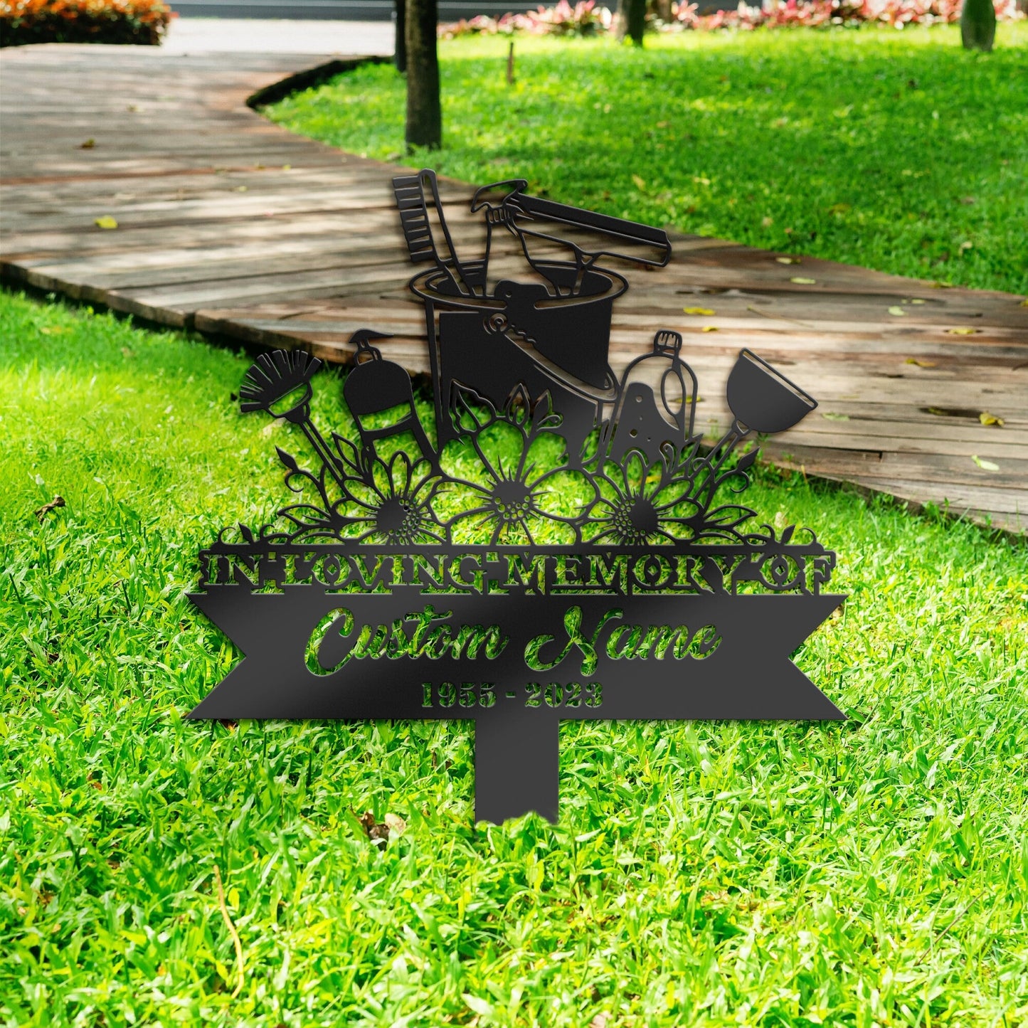 Personalized Floral cleaning tools maid Memorial Stake, Metal Stake, Sympathy Sign, Grave Marker, Remembrance Stake