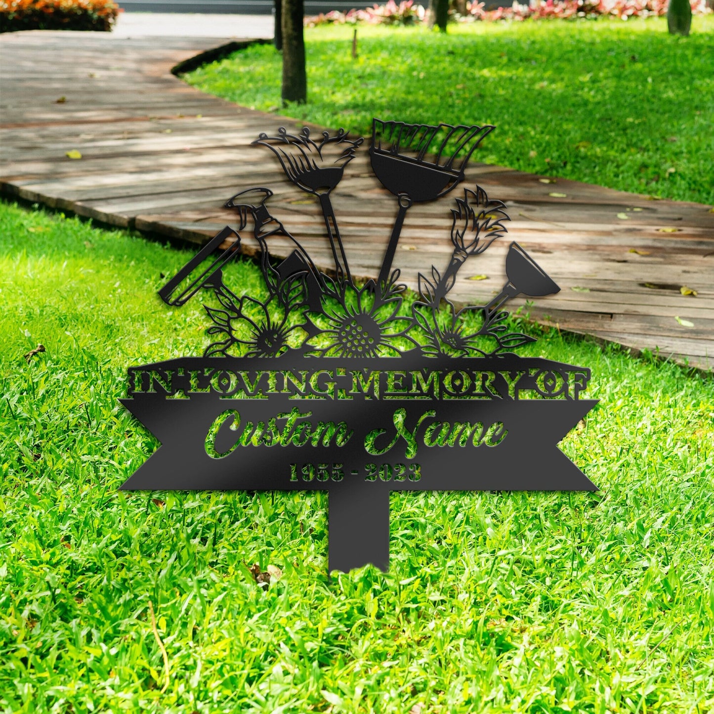 Personalized Floral cleaning tools maid Memorial Stake, Metal Stake, Sympathy Sign, Grave Marker, Remembrance Stake