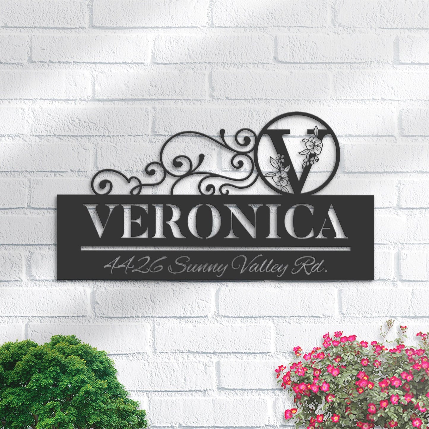Personalized Monogram Letters family name Metal Address Sign House number Hanging Address Plaque Yard Sign Outdoor decor Garden Stake S19