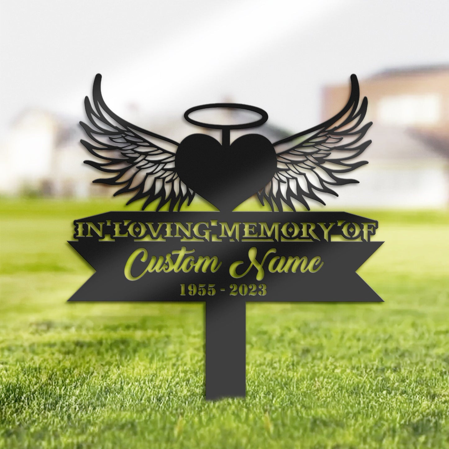 Personalized Heart angel wings Memorial Stake, Metal Stake, Sympathy Sign, Grave Marker, Remembrance Stake