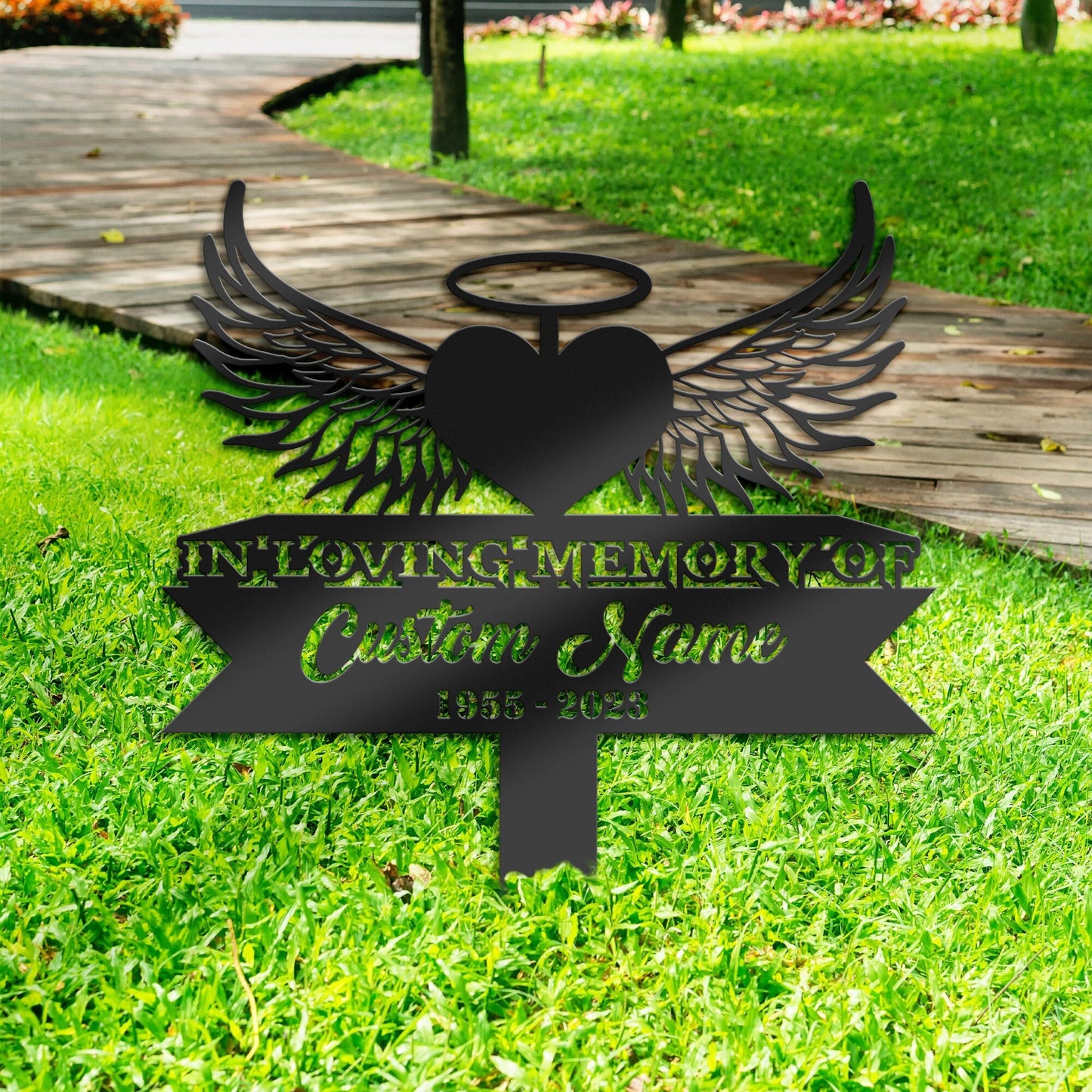 Personalized Heart angel wings Memorial Stake, Metal Stake, Sympathy Sign, Grave Marker, Remembrance Stake