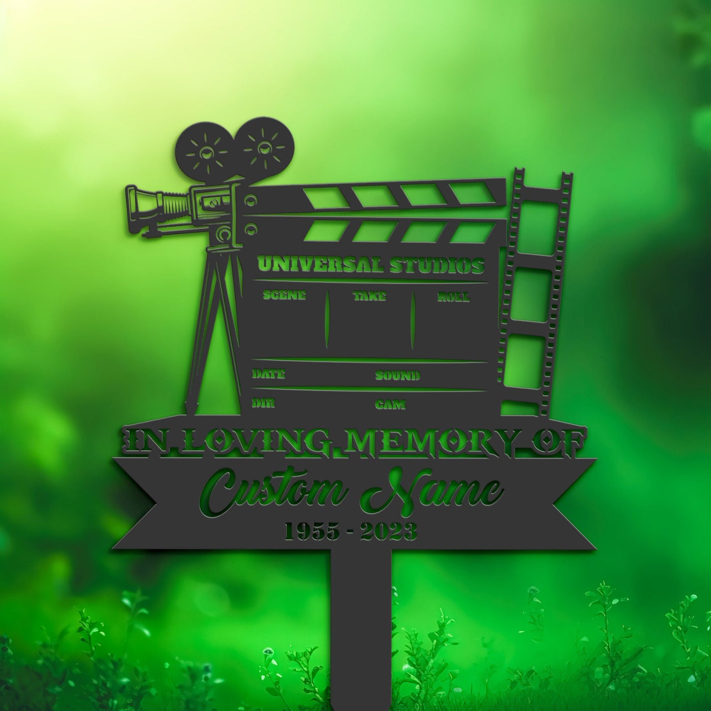 Personalized Movie director cameraman Memorial Stake, Metal Stake, Sympathy Sign, Grave Marker, Remembrance Stake