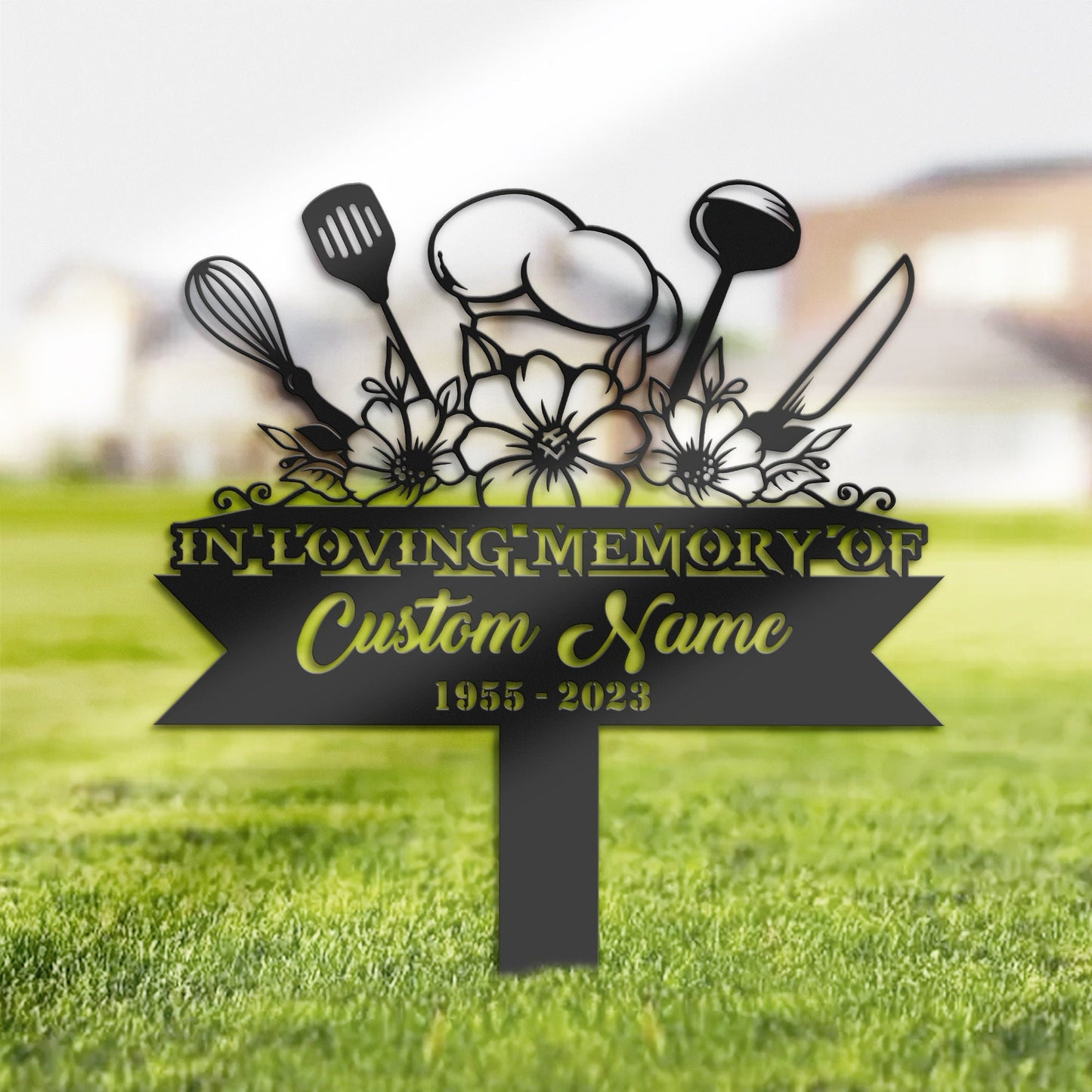 Personalized Cook chef kitchen tools Memorial Stake, Metal Stake, Sympathy Sign, Grave Marker, Remembrance Stake