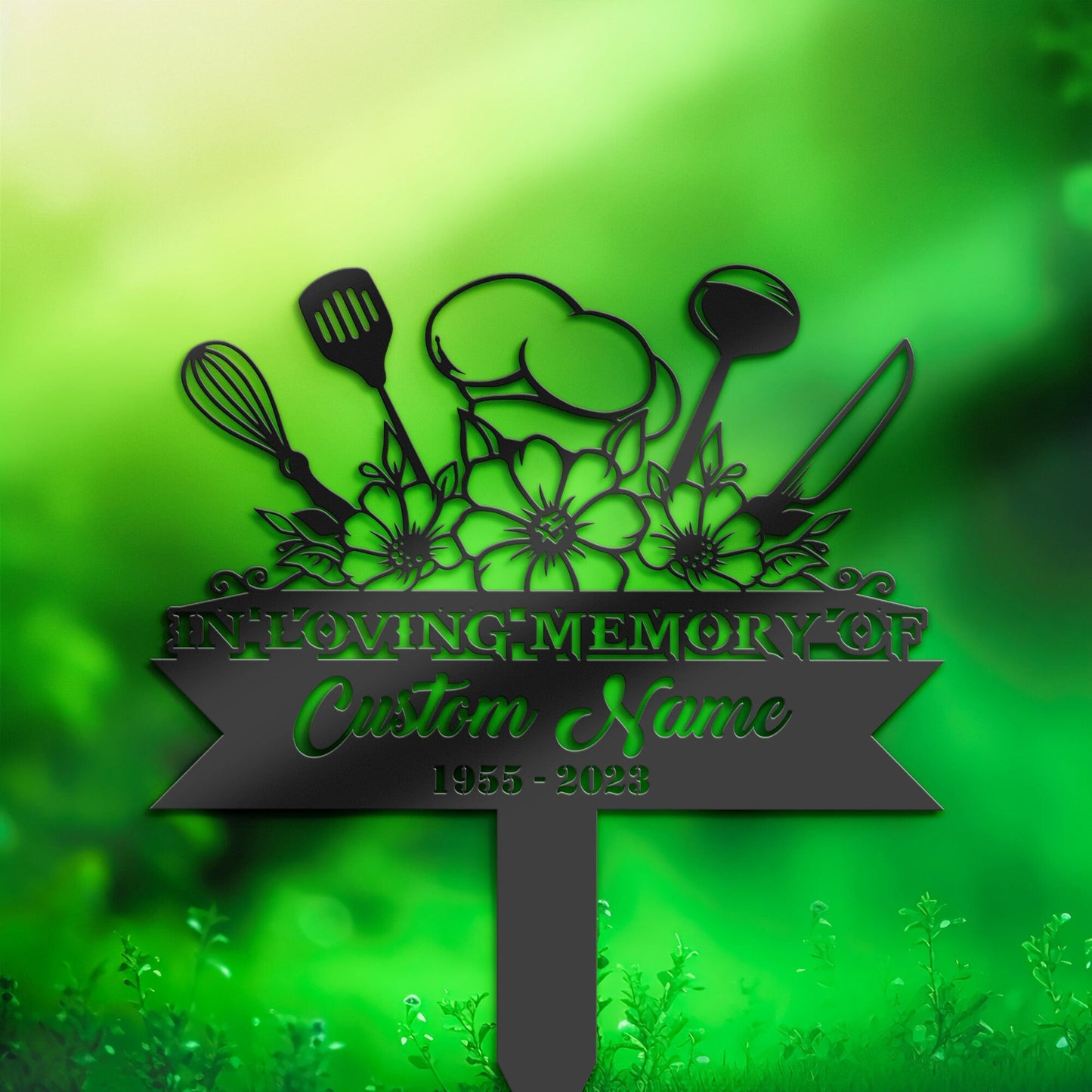 Personalized Cook chef kitchen tools Memorial Stake, Metal Stake, Sympathy Sign, Grave Marker, Remembrance Stake