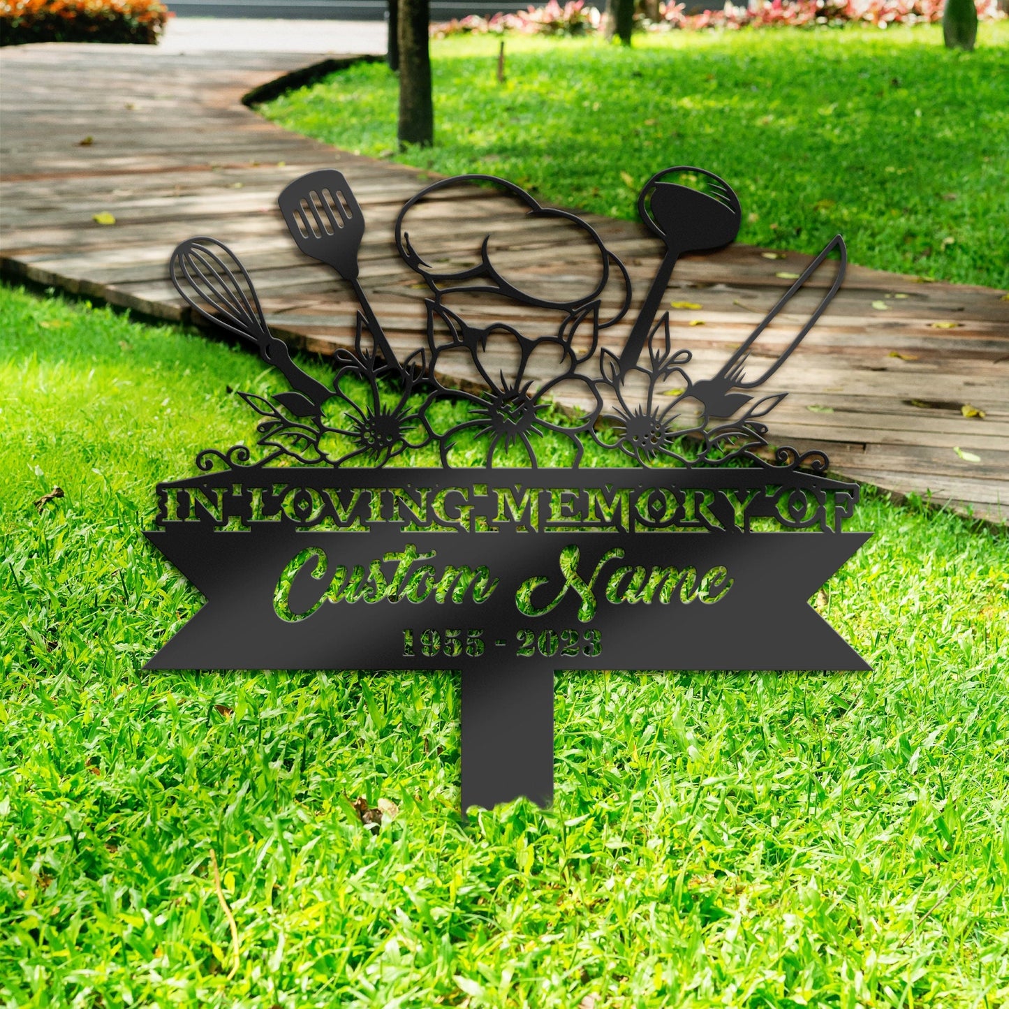 Personalized Cook chef kitchen tools Memorial Stake, Metal Stake, Sympathy Sign, Grave Marker, Remembrance Stake