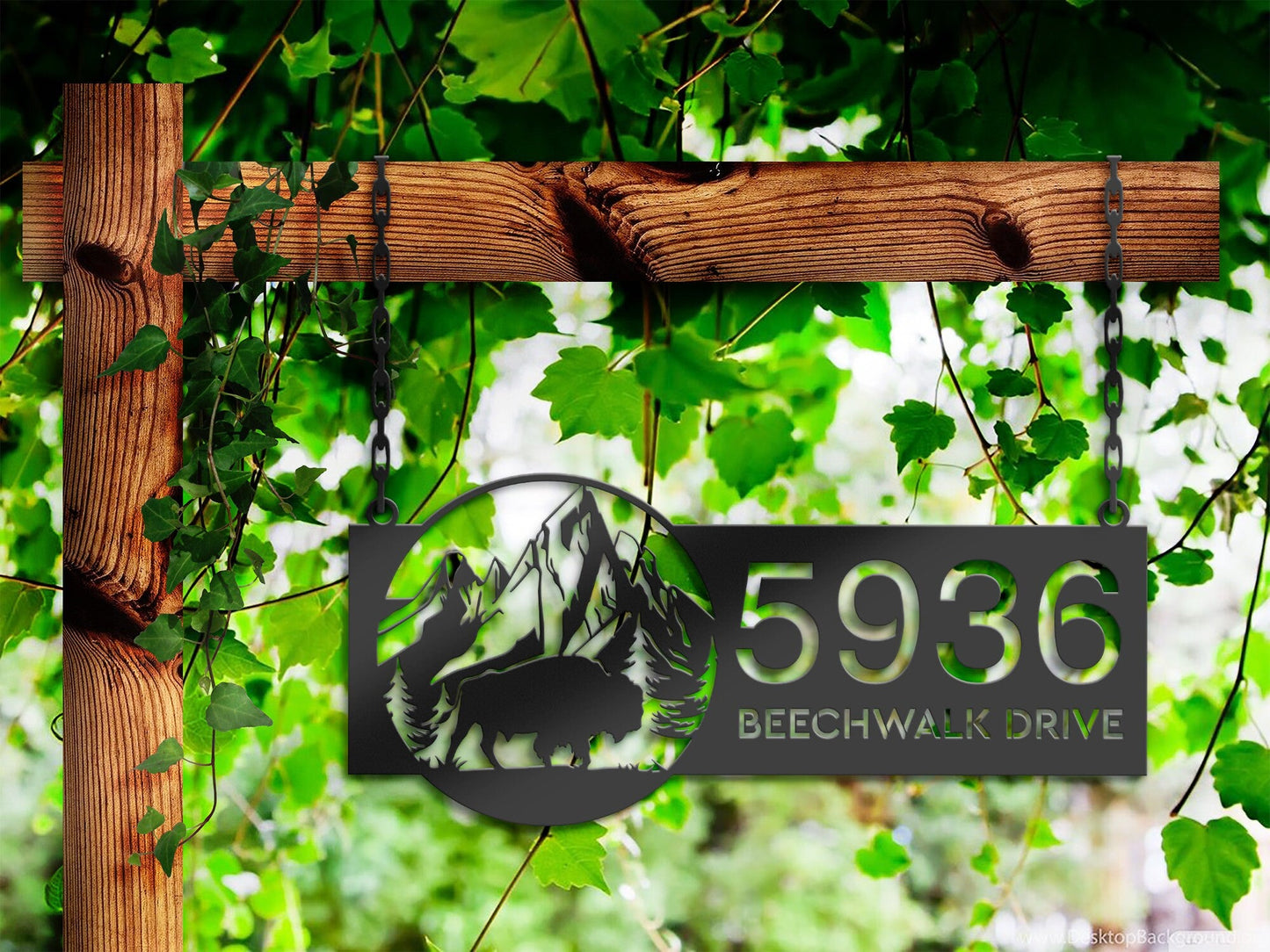 Personalized Bison buffalo on mountain Metal Address Sign | Hanging Address Plaque | Yard Sign, Outdoor Sign | Garden Stake