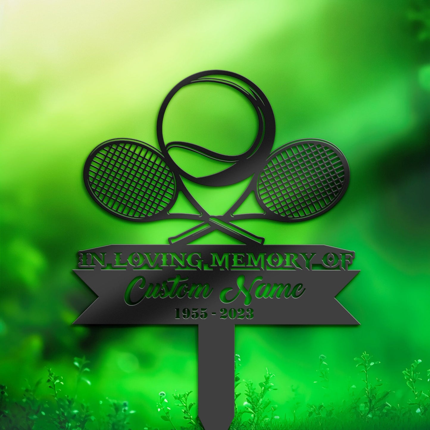 Personalized Tennis racket and ball tennis player Memorial Stake, Metal Stake, Sympathy Sign, Grave Marker, Remembrance Stake