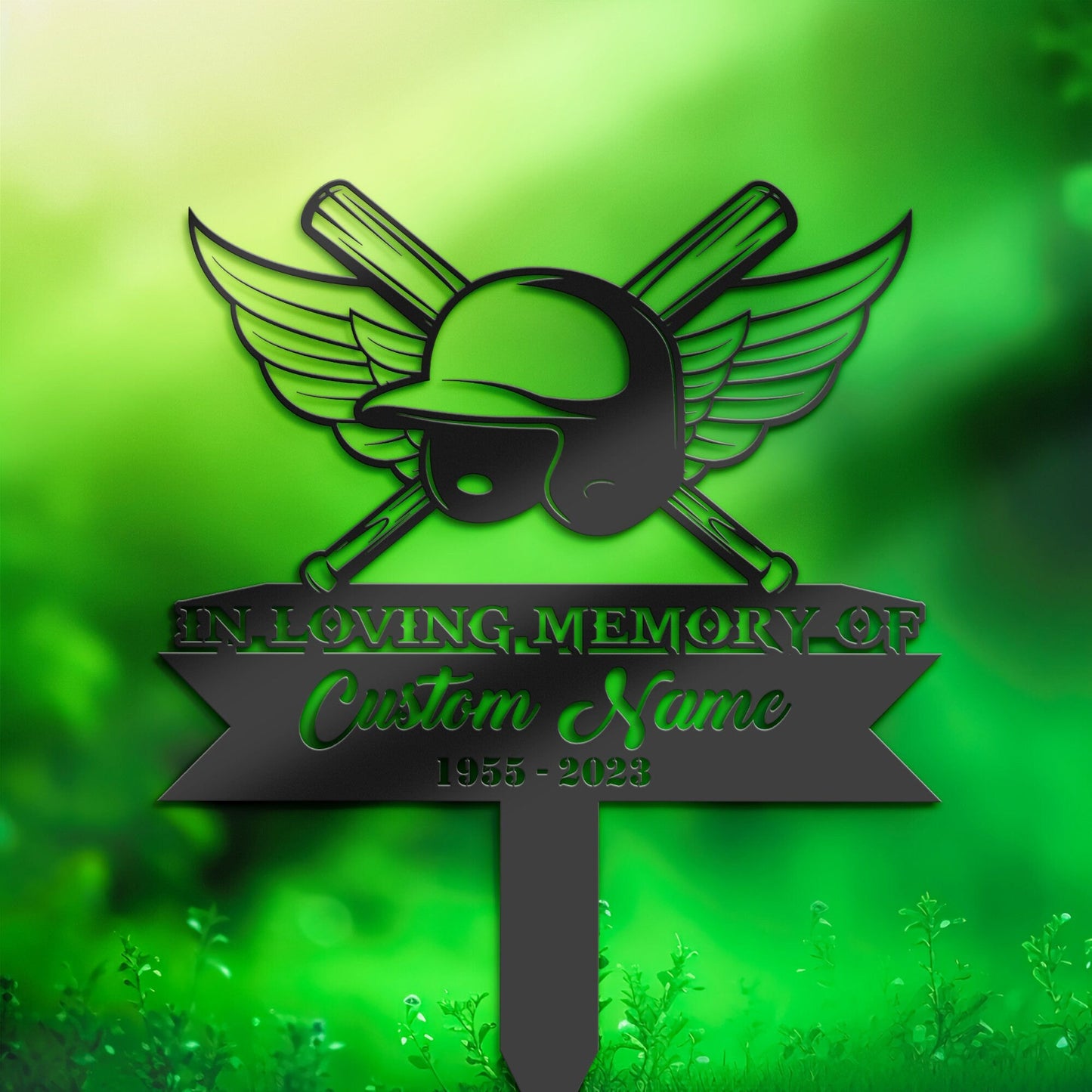 Personalized Baseball bat and helmet Memorial Stake, Metal Stake, Sympathy Sign, Grave Marker, Remembrance Stake