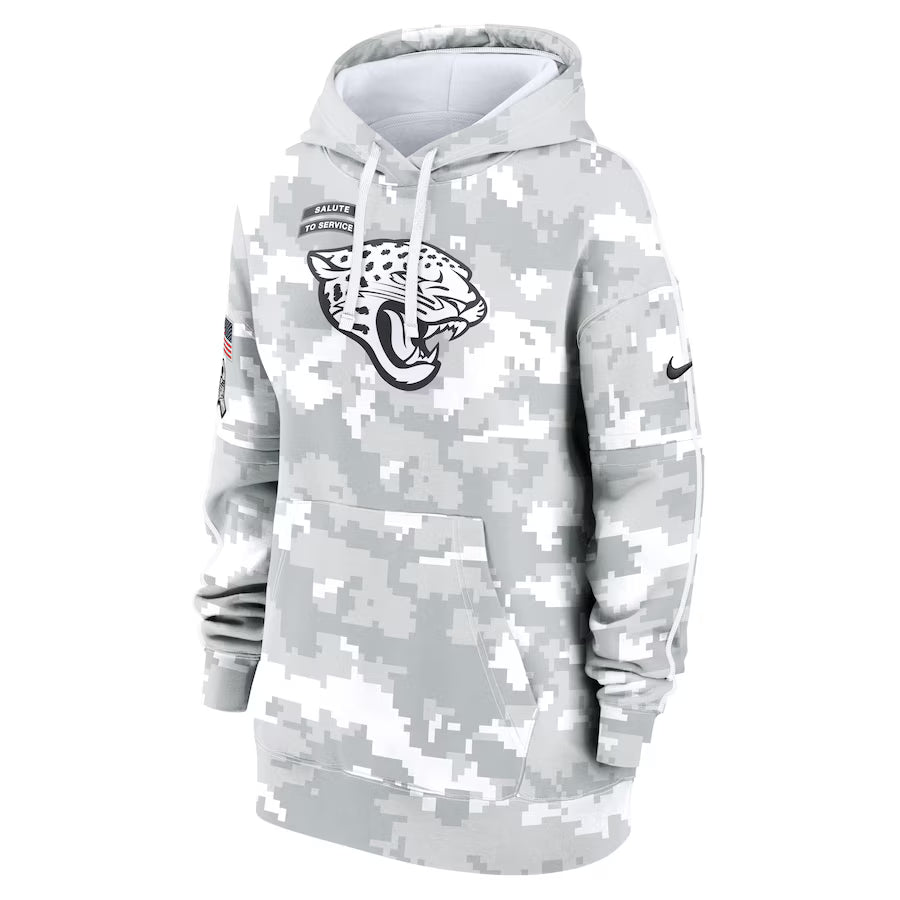 Jacksonville Jaguars Nike Women's Salute To Service Club Fleece Oversized Pullover Hoodie - Arctic Camo