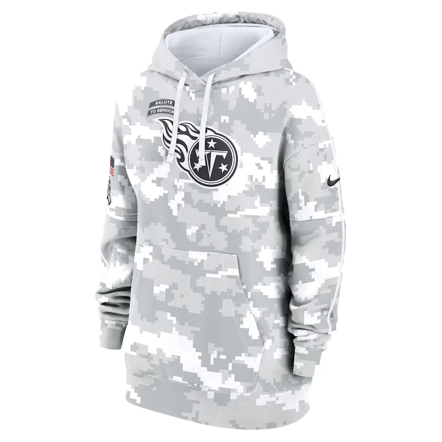Tennessee Titans Nike Women's Salute To Service Club Fleece Oversized Pullover Hoodie - Arctic Camo