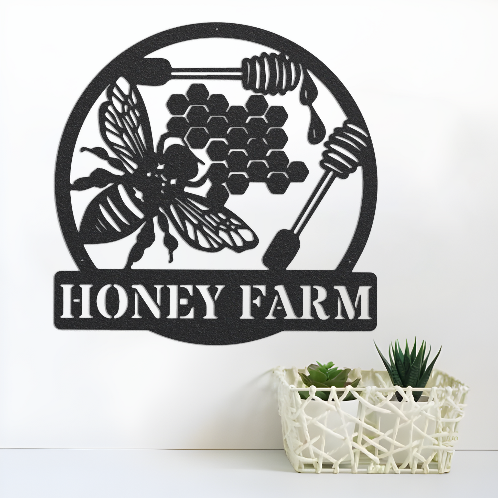 Honey Farm Sign Metal Wall Art, Laser Cut Metal Sign, Outdoor Metal Yard Art, Metal Sign For Farmhouse Decor, Honey Bee Metal Wall Sculpture