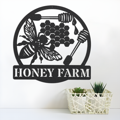 Honey Farm Sign Metal Wall Art, Laser Cut Metal Sign, Outdoor Metal Yard Art, Metal Sign For Farmhouse Decor, Honey Bee Metal Wall Sculpture