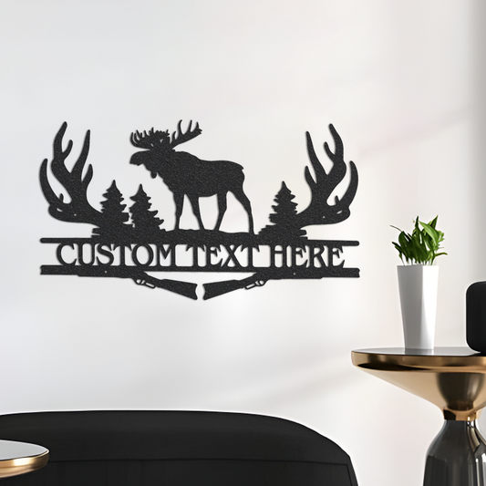 Moose with Antlers Metal Sign, Custom Name Sign Moose Wall Art, Animal Metal Sign Modern Wall Art, Metal Wall Art Moose Decor
