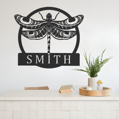 Dragonfly Monogram Metal Sign With Led Lights, Personalized Dragonfly Metal Sign, Dragonfly Decor, Dragonfly Wall Art, Housewarming Gift.