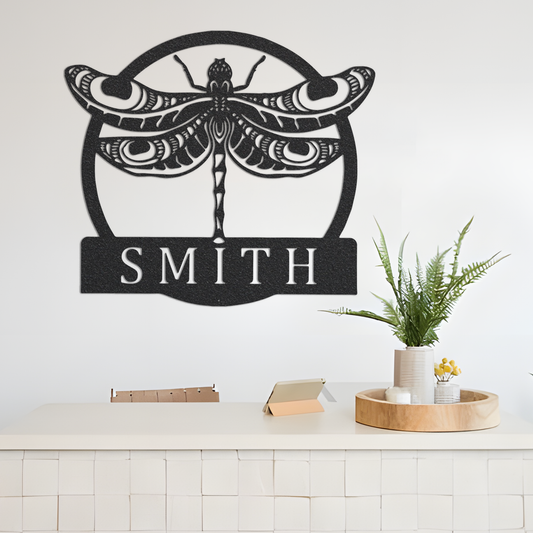 Dragonfly Monogram Metal Sign With Led Lights, Personalized Dragonfly Metal Sign, Dragonfly Decor, Dragonfly Wall Art, Housewarming Gift.
