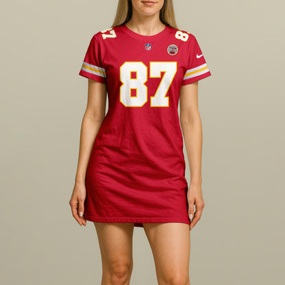 Custom Women's Kansas City Chiefs Red Short Sleeve Dress