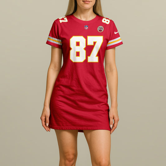 Custom Women's Kansas City Chiefs Red Short Sleeve Dress