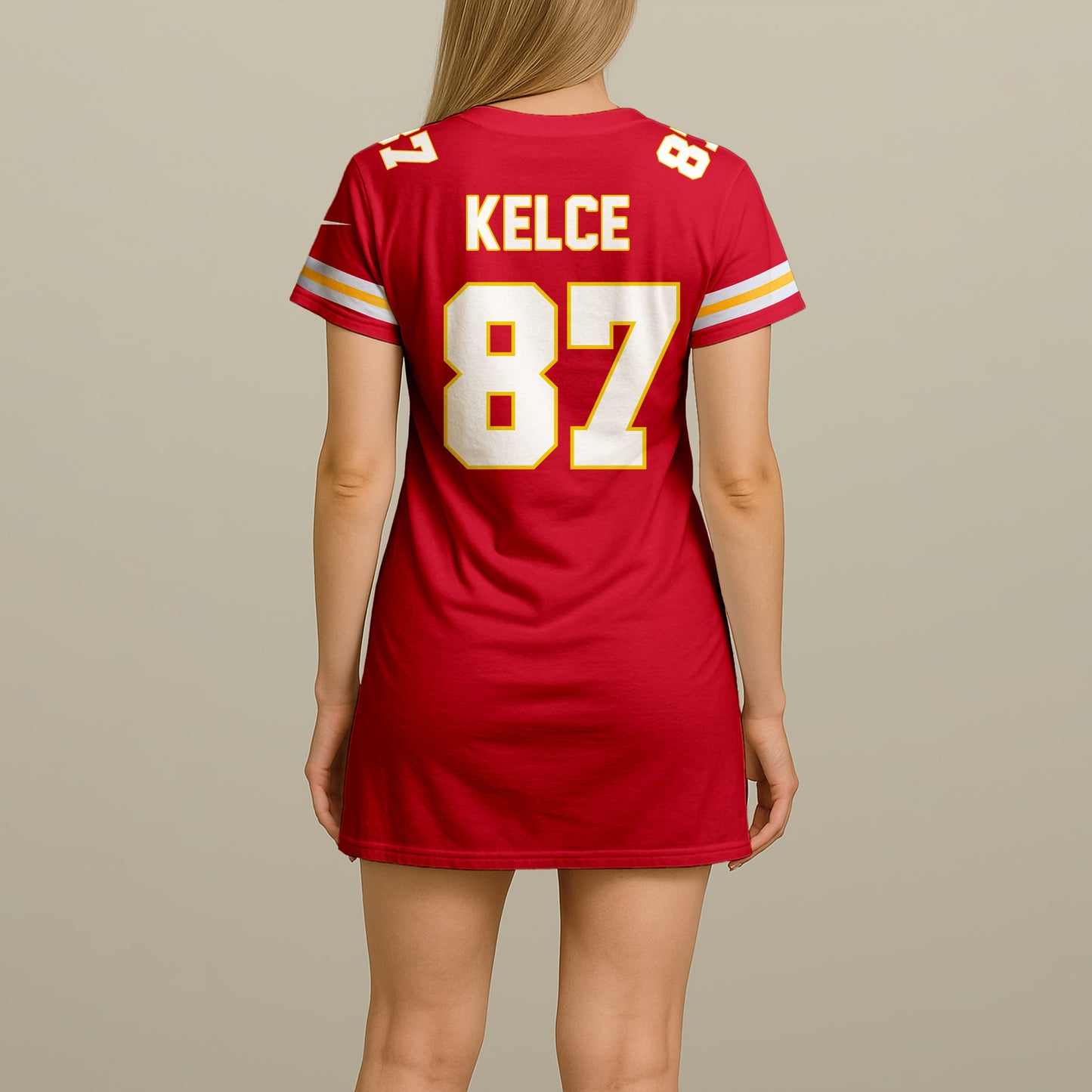 Custom Women's Kansas City Chiefs Red Short Sleeve Dress